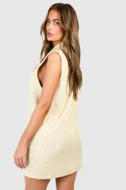 Blazer Dresses*boohoo Stripe Sleeveless Oversized Blazer Dress stone