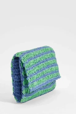 Handbags|Clutch Bags*boohoo Stripe Straw Clutch Bag green