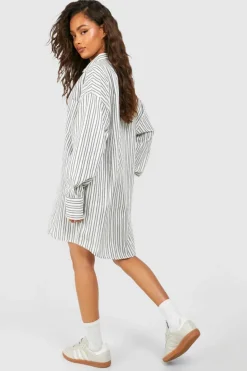Shirt Dresses*boohoo Stripe Ultimate Oversized Shirt Dress black