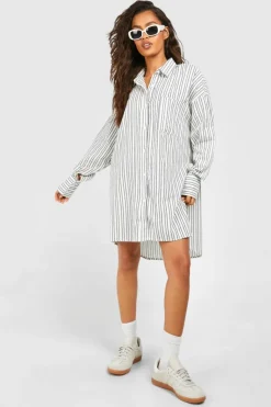 Shirt Dresses*boohoo Stripe Ultimate Oversized Shirt Dress black