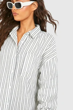 Shirt Dresses*boohoo Stripe Ultimate Oversized Shirt Dress black