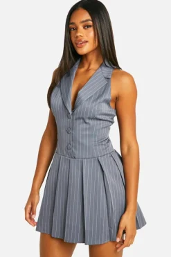 Skater Dresses*boohoo Stripe Waistcoat Tennis Skirt Dress charcoal