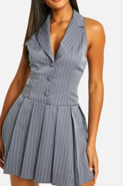 Skater Dresses*boohoo Stripe Waistcoat Tennis Skirt Dress charcoal