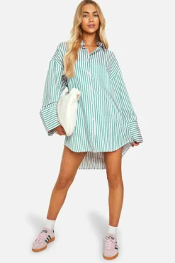 Shirt Dresses*boohoo Stripe Wide Sleeve Shirt Dress pink