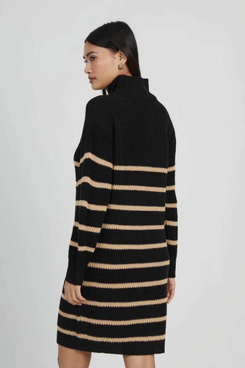 Jumper Dresses|Jumper Dresses*Brave Soul Striped Knitted Half Zip Mini Dress Black