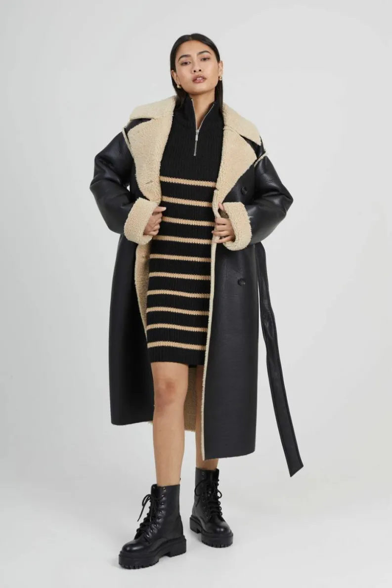 Jumper Dresses|Jumper Dresses*Brave Soul Striped Knitted Half Zip Mini Dress Black
