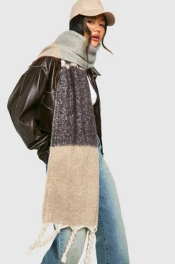Hats & Gloves|Hats & Gloves*boohoo Striped Tonal Tassel Scarf neutral