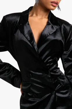 Blazer Dresses*boohoo Structured Cinched Waist Velvet Blazer Dress black