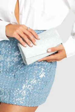 Handbags|Clutch Bags*boohoo Structured Metallic Clutch Bag & Chain silver