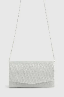 Handbags|Clutch Bags*boohoo Structured Metallic Clutch Bag & Chain silver