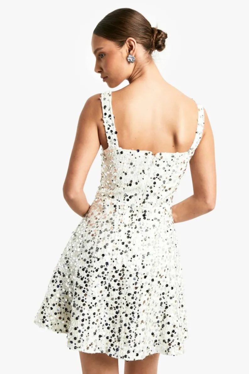 Skater Dresses|Mini Dresses*boohoo Structured Sequin Boucle Skater Dress cream