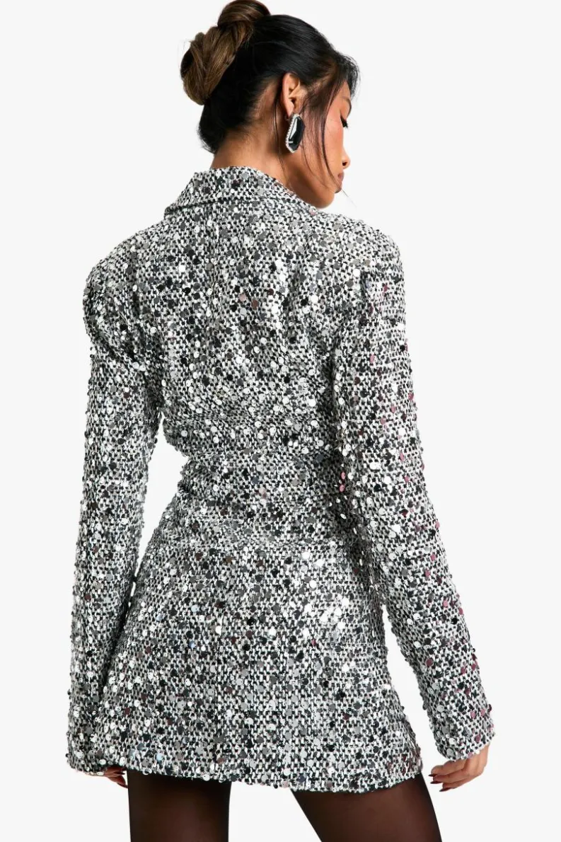 Blazer Dresses|Mini Dresses*boohoo Structured Sequin Boucle Blazer Dress black