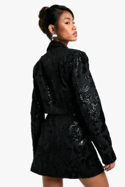 Blazer Dresses*boohoo Structured Velvet Lace Demask Blazer Dress black