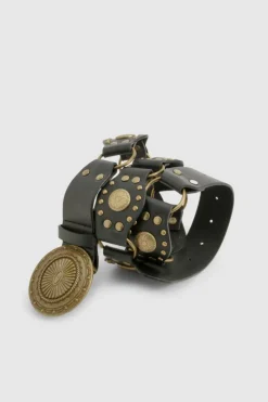 Belts*boohoo Stud And Ring Detail Western Belt black