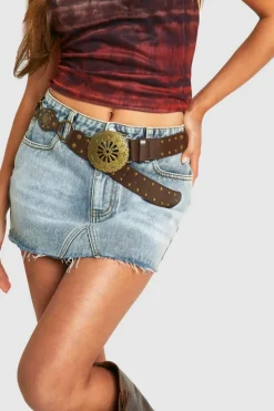 Belts*boohoo Stud And Ring Detail Western Belt chocolate
