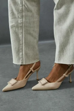 Heels*MissPap Stud Buckle Pointed Heels nude