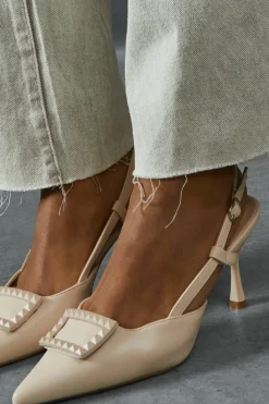Heels*MissPap Stud Buckle Pointed Heels nude