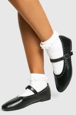 Ballet Flats|Flats*boohoo Stud Detail Mary Jane Ballets black