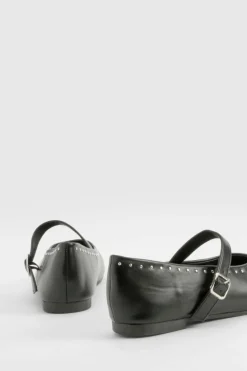 Ballet Flats|Flats*boohoo Stud Detail Mary Jane Ballets black
