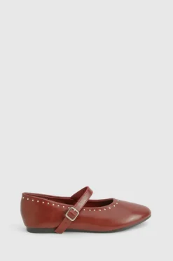 Ballet Flats|Flats*boohoo Stud Detail Mary Jane Ballets wine