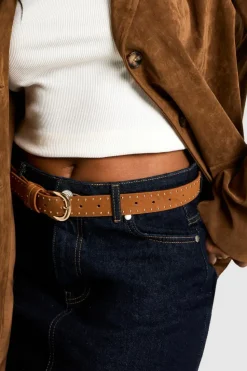 Belts*boohoo Studded Detail Faux Suede Belt tan