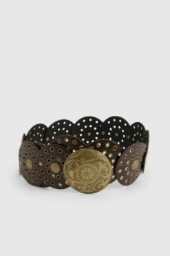 Belts*boohoo Studded Disc Buckle Belt dark brown