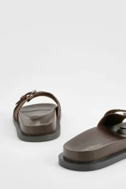 Sandals*boohoo Studded Leather Sliders chocolate
