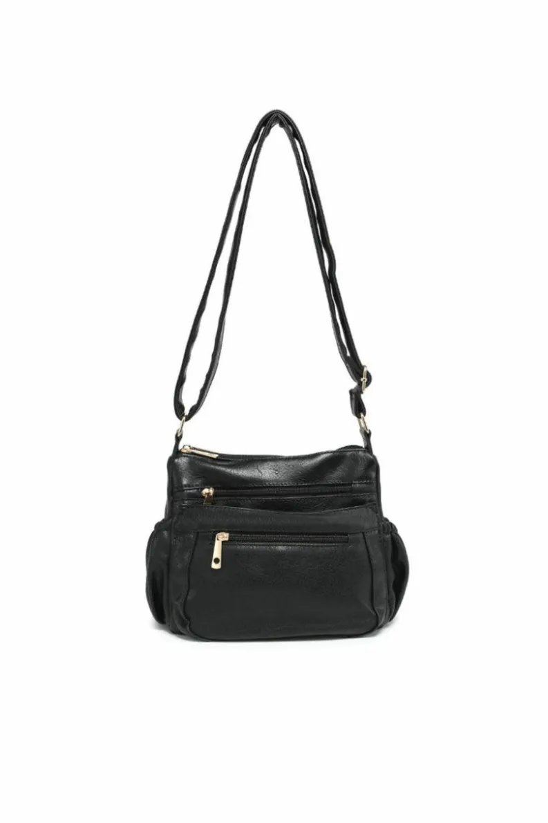 Shoulder Bags|Handbags*Kitise Stylish PU Leather Multi-zipper Pockets Shouder Handbag Crossbody Bag Black