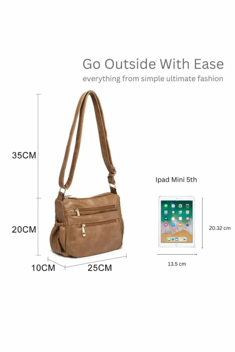 Shoulder Bags|Handbags*Kitise Stylish PU Leather Multi-zipper Pockets Shouder Handbag Crossbody Bag Black