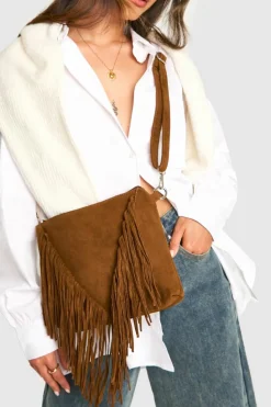 Shoulder Bags|Cross-Body Bags*boohoo Suedette Fringed Crossbody Bag tan