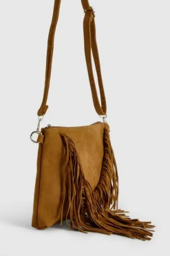 Shoulder Bags|Cross-Body Bags*boohoo Suedette Fringed Crossbody Bag tan