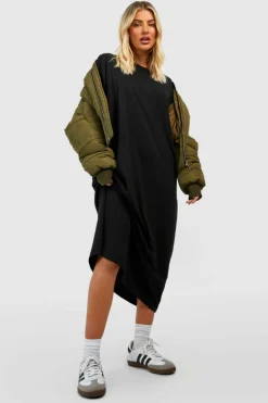 T-Shirt Dresses|Shirt Dresses*boohoo Super Oversized Midaxi T-shirt Dress black