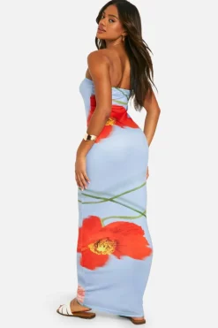 Bodycon Dresses|Maxi Dresses*boohoo Super Soft Bandeau Floral Maxi Dress blue