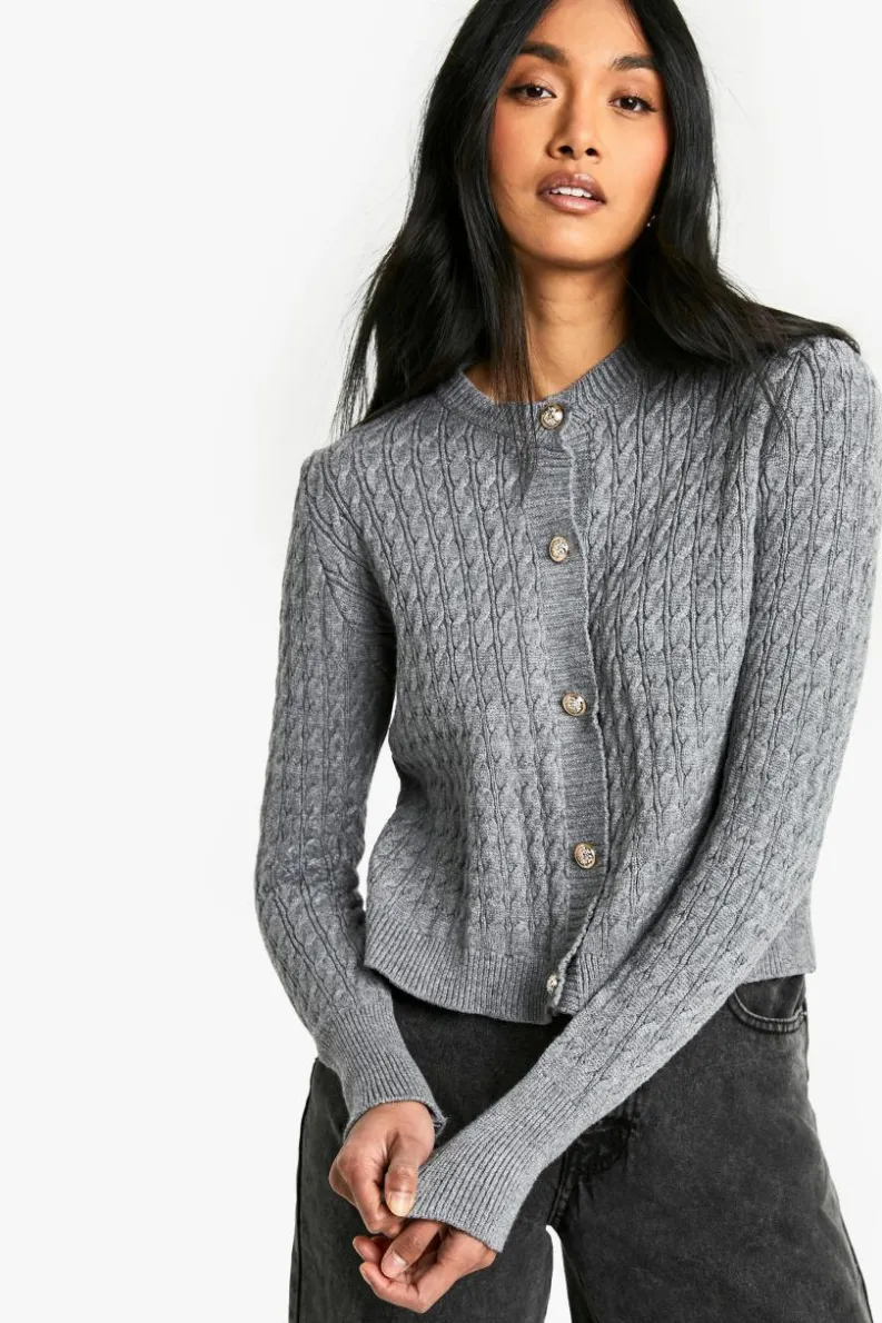 Cardigans|Jumpers & Cardigans*boohoo Super Soft Cable Knit Button Detail Cardigan charcoal