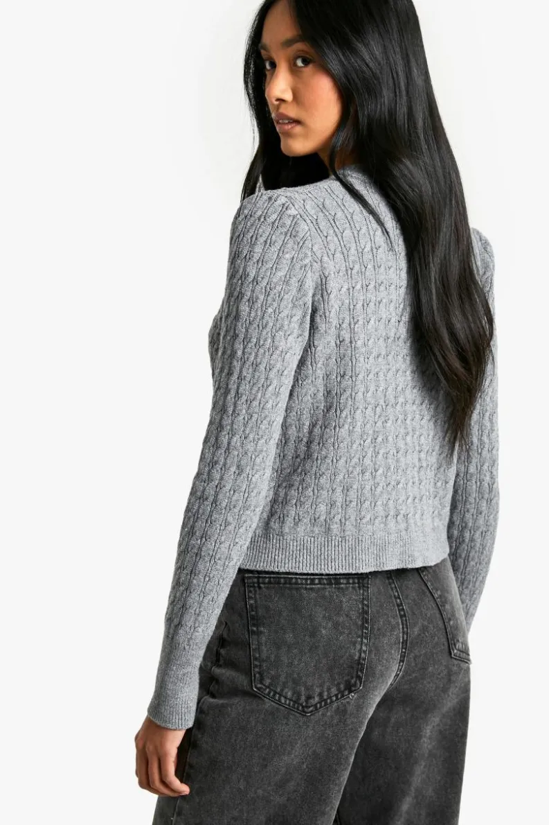 Cardigans|Jumpers & Cardigans*boohoo Super Soft Cable Knit Button Detail Cardigan charcoal