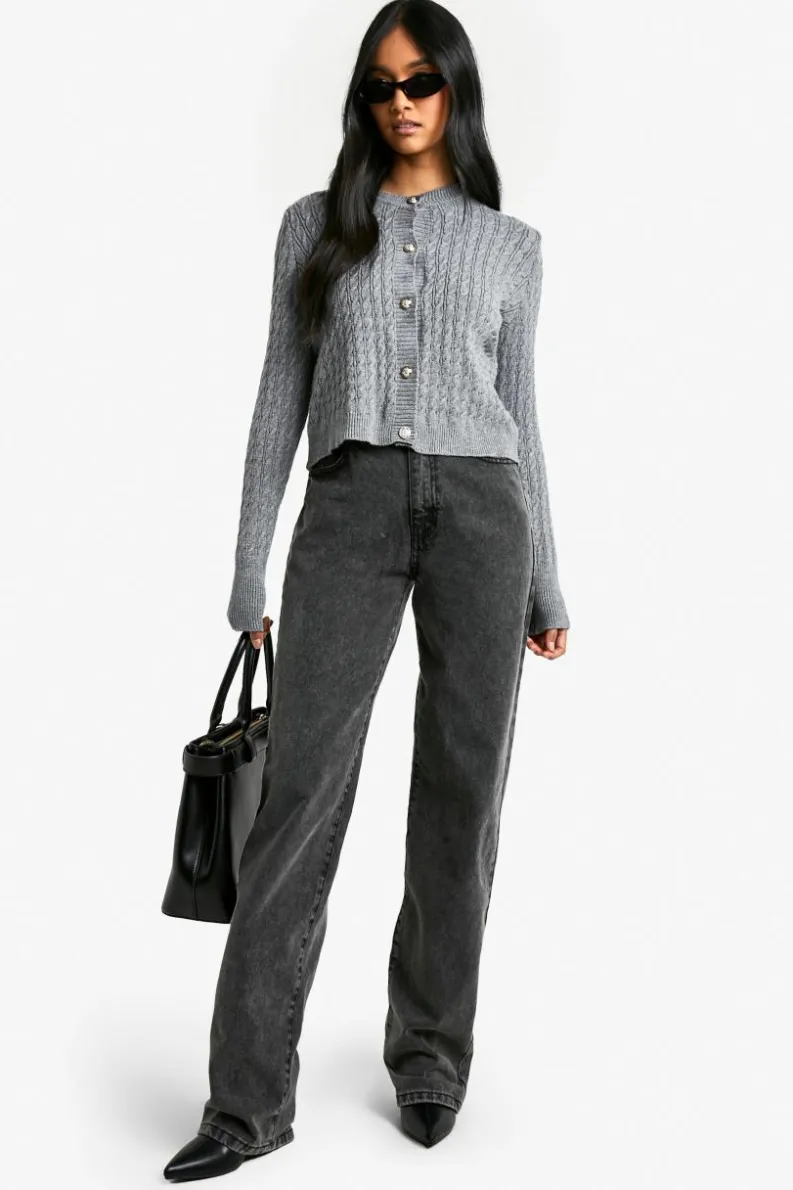 Cardigans|Jumpers & Cardigans*boohoo Super Soft Cable Knit Button Detail Cardigan charcoal
