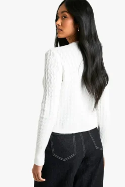 Cardigans|Jumpers & Cardigans*boohoo Super Soft Cable Knit Button Detail Cardigan cream