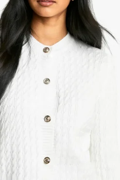Cardigans|Jumpers & Cardigans*boohoo Super Soft Cable Knit Button Detail Cardigan cream