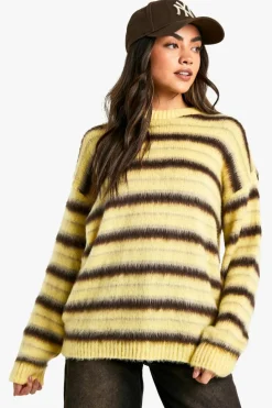 Oversized Jumpers|Jumpers*boohoo Super Soft Chunky Triple Stripe Oversized Knitted Jumper yellow