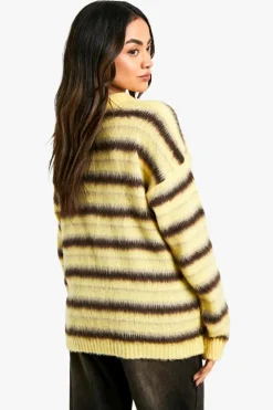 Oversized Jumpers|Jumpers*boohoo Super Soft Chunky Triple Stripe Oversized Knitted Jumper yellow