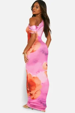 Bodycon Dresses*boohoo Super Soft Slash Neck Cap Sleeve Maxi Dress pink