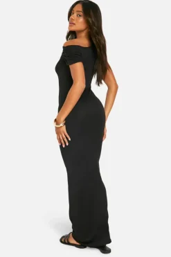Bodycon Dresses*boohoo Super Soft Slash Neck Cap Sleeve Maxi Dress black