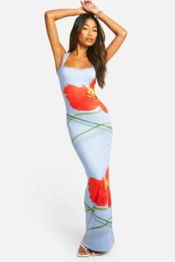 Bodycon Dresses*boohoo Super Soft Square Neck Floral Maxi Dress blue