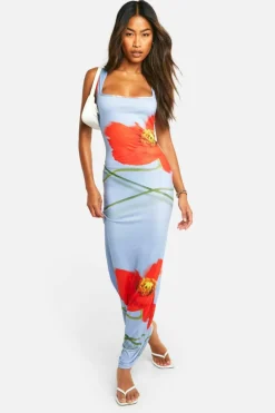 Bodycon Dresses*boohoo Super Soft Square Neck Floral Maxi Dress blue