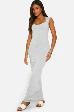 Bodycon Dresses*boohoo Super Soft Sweetheart Neck Cap Sleeve Maxi Dress grey marl