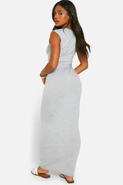 Bodycon Dresses*boohoo Super Soft Sweetheart Neck Cap Sleeve Maxi Dress grey marl