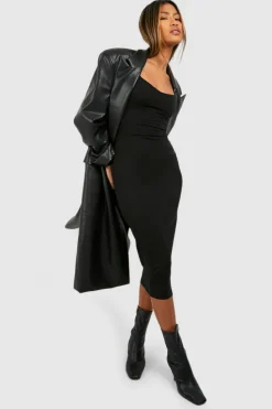 Bodycon Dresses|Long Sleeve Dresses*boohoo Sweetheart Cotton Long Sleeve Midi Dress black