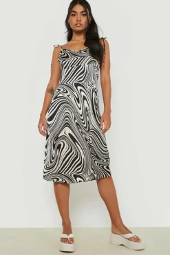 Cami Dresses*boohoo Swirl Print Strappy Midi Slip Dress black