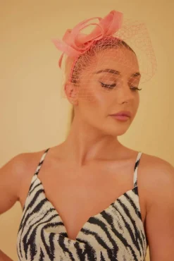 Hair Accessories*My Accessories London Swirl Sinamay fascinator with Mesh Pink