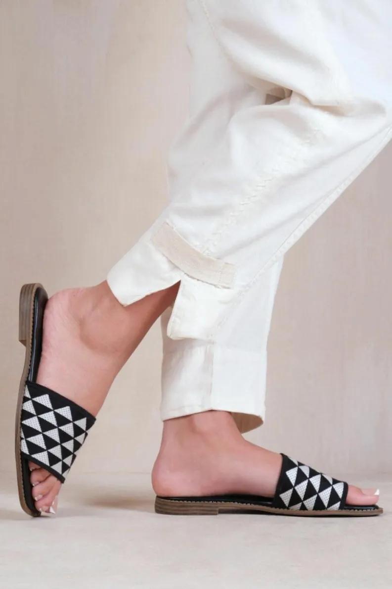 Sandals*Where's That From Sycamore' Flat Sandals With Textured Single Band Black